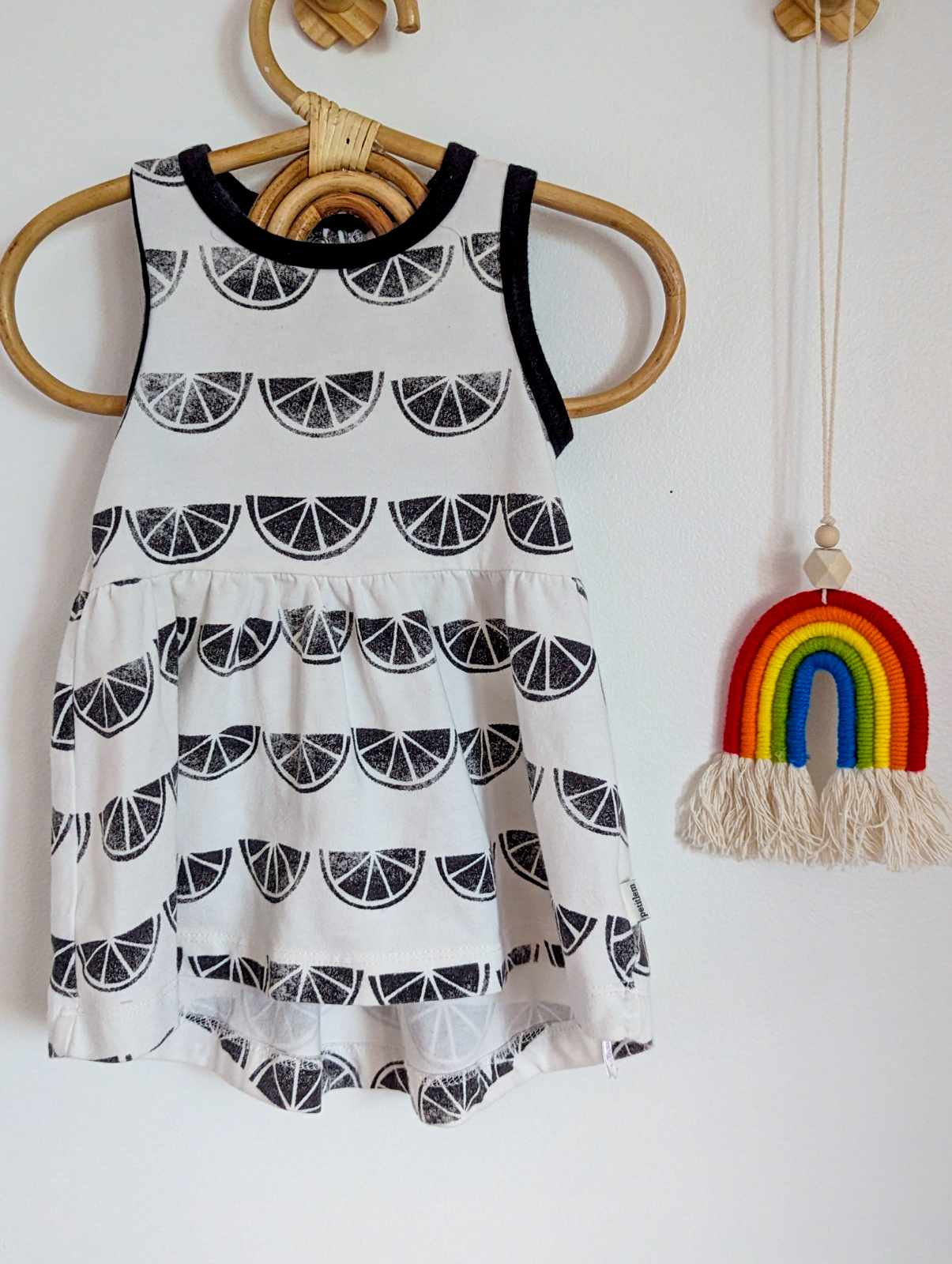 Petit Lem Baby Doll Dress in Lemon Stamps (3m)