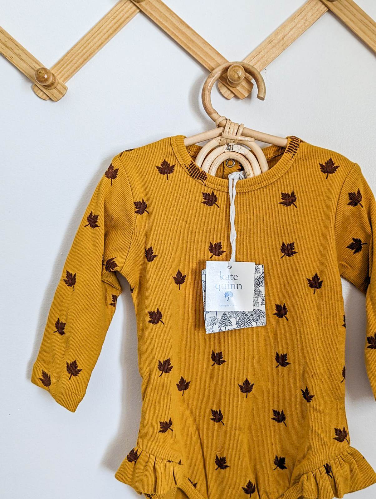 Kate Quinn Organic Cotton Bodysuit in Golden Maple Leaf (12-18m)