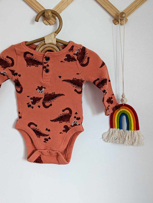 Old Navy Thermal-Knit Henley Bodysuit in Red Dinosaurs (0-3)