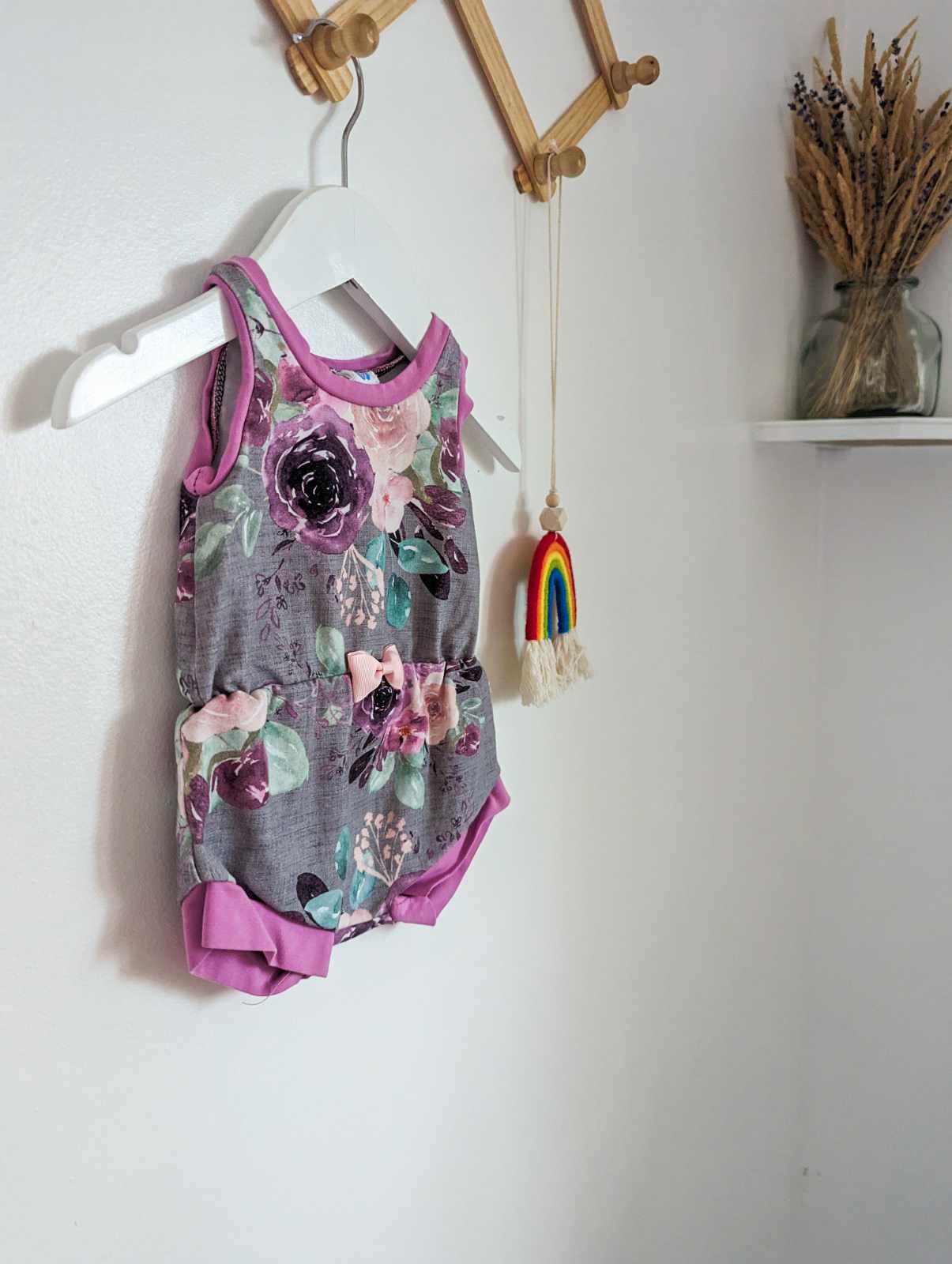 10 Tiny Toes Grey & Purple Floral Playsuit