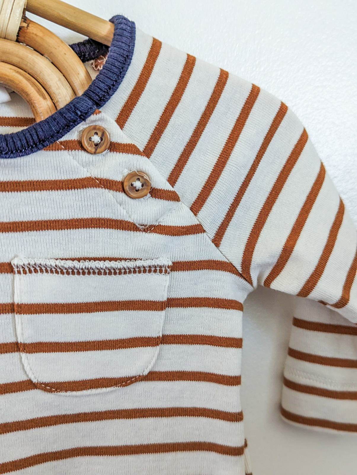 H&M Long Sleeve Top in White & Brown Stripes (1-2m)