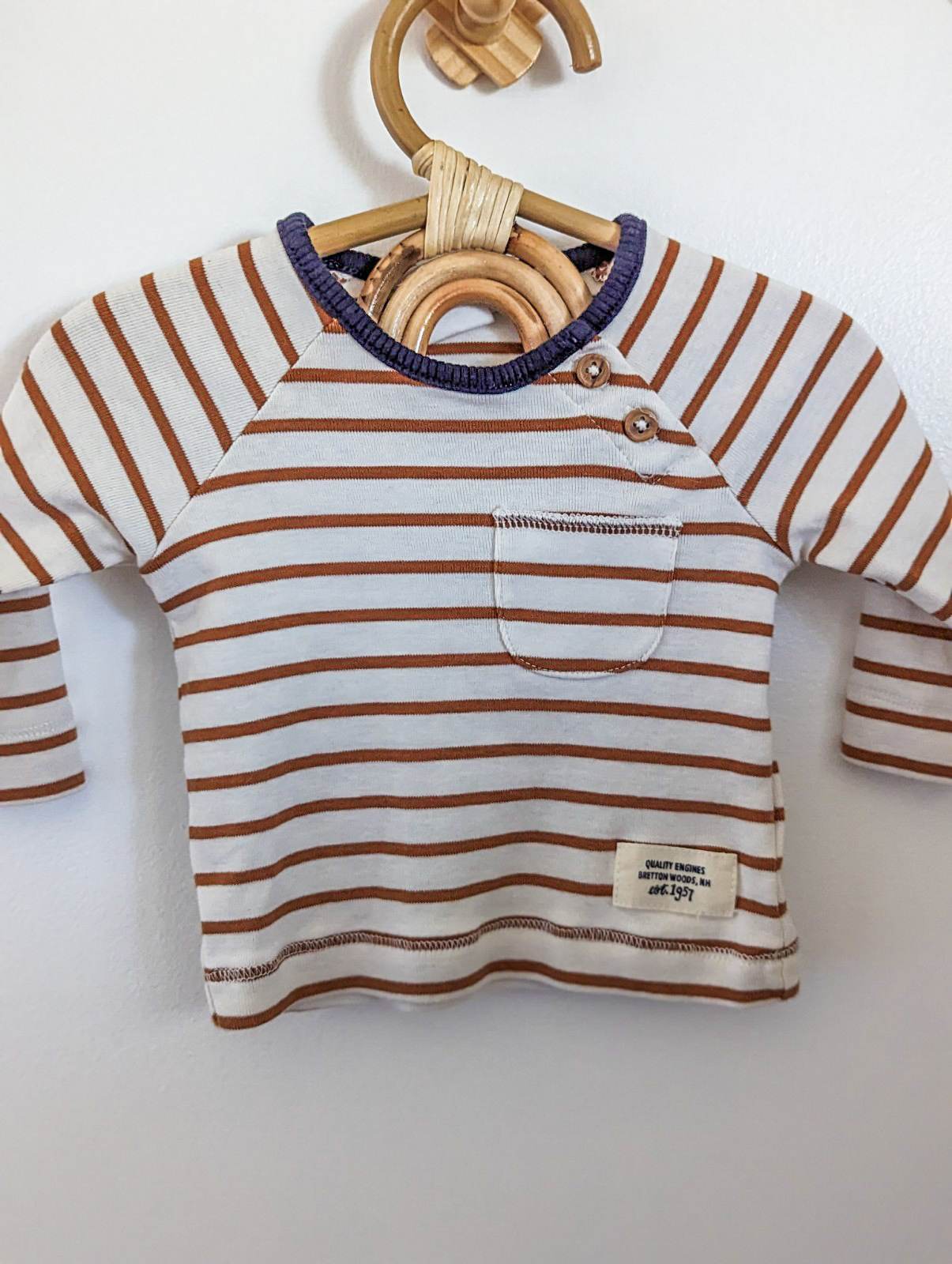 H&M Long Sleeve Top in White & Brown Stripes (1-2m)