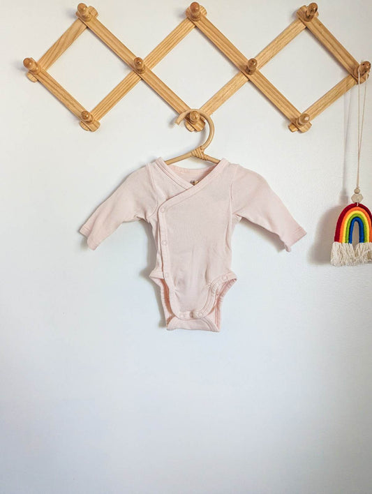 H&M Organic Cotton Long Sleeve Wrap Bodysuit in Pink (NB)