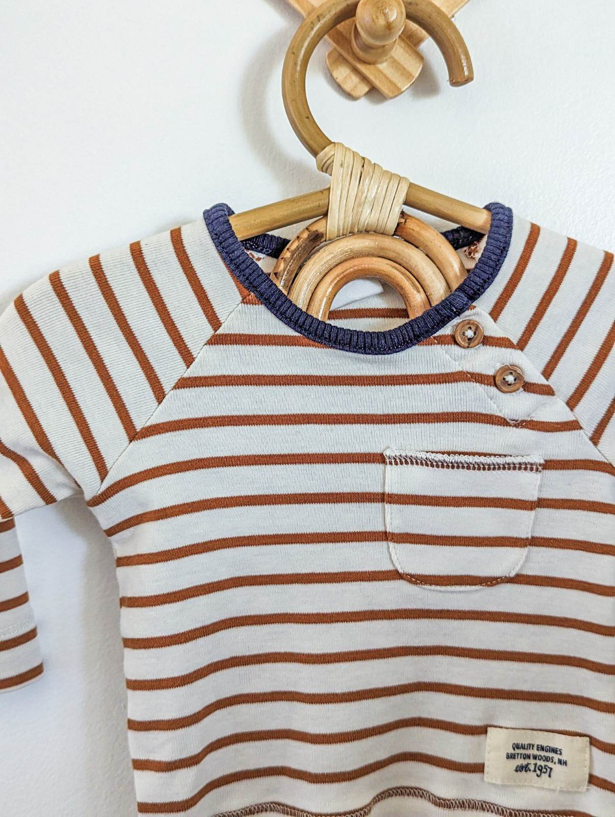 H&M Long Sleeve Top in White & Brown Stripes (1-2m)