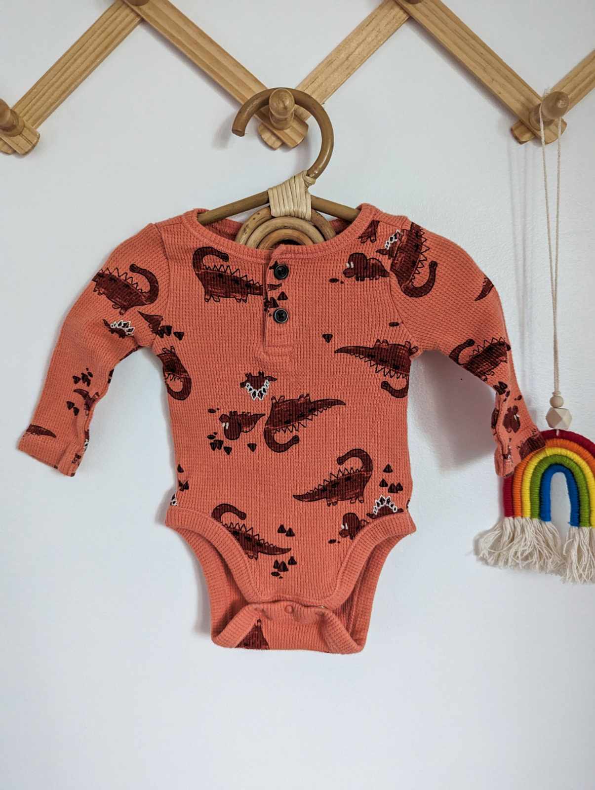 Old Navy Thermal-Knit Henley Bodysuit in Red Dinosaurs (0-3)