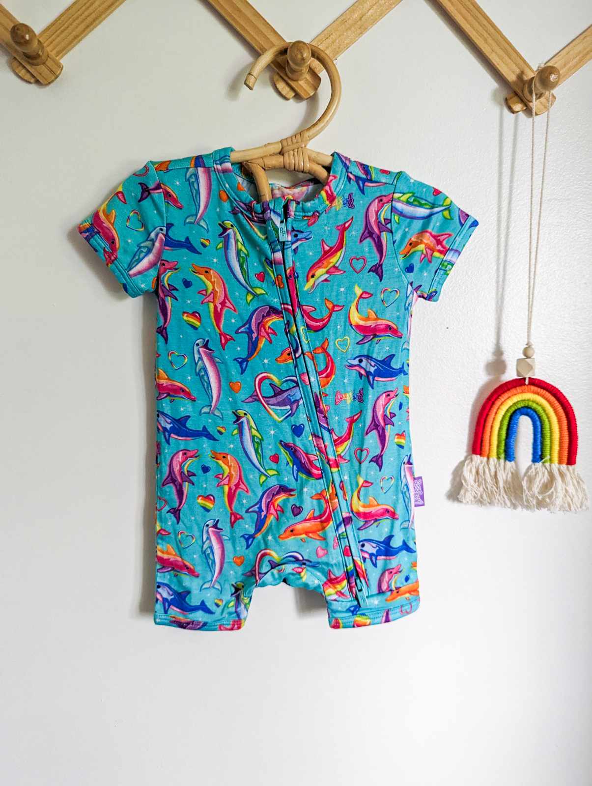 Posh Peanut x Lisa Frank Dancing Dolphins Short Sleeve Romper (0-3)