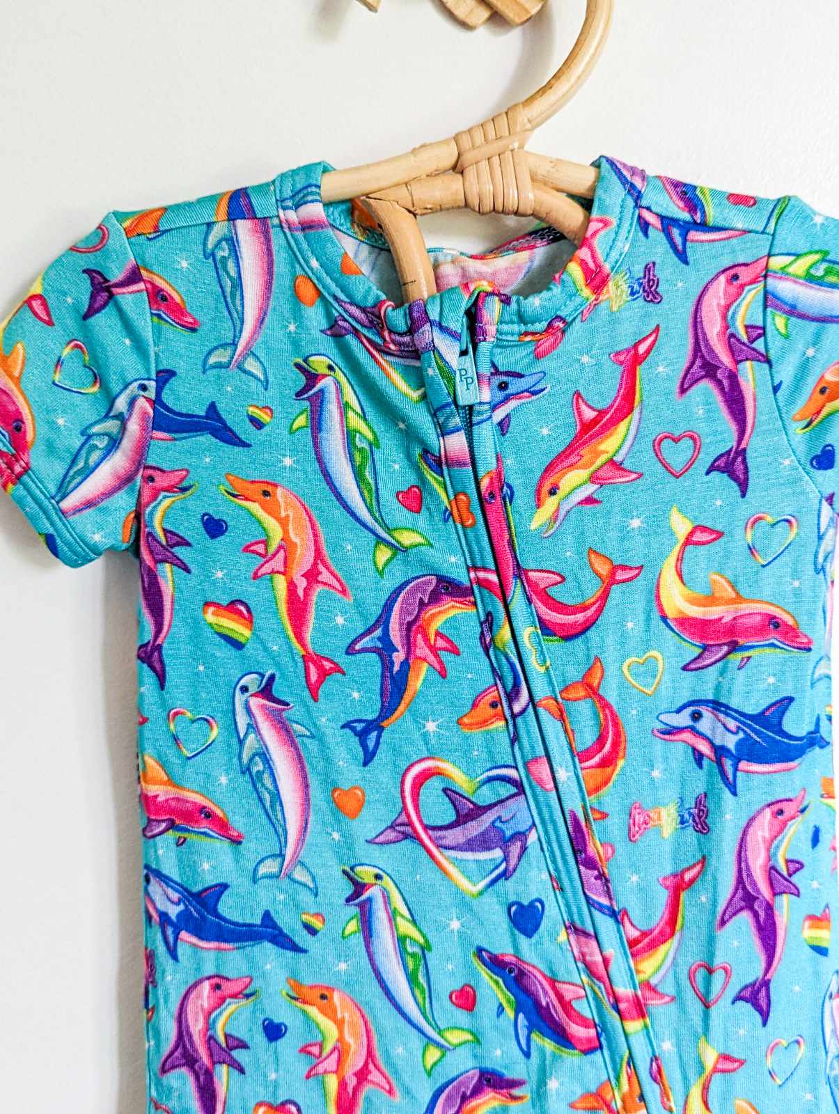 Posh Peanut x Lisa Frank Dancing Dolphins Short Sleeve Romper (0-3)