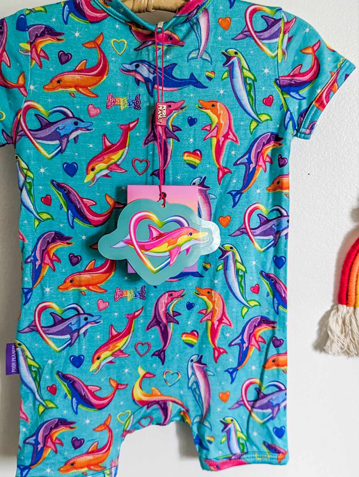 Posh Peanut x Lisa Frank Dancing Dolphins Short Sleeve Romper (0-3)