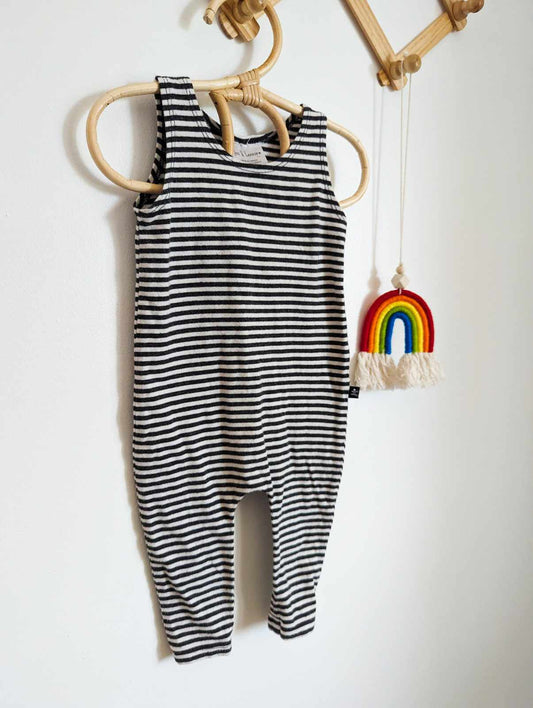 Jax & Lennon Tank Romper in Black & White Stripe (0-6)