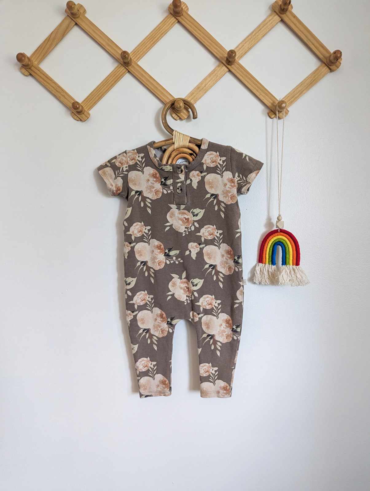 Jax & Lennon Tee Romper in Grey Florals (0-6)