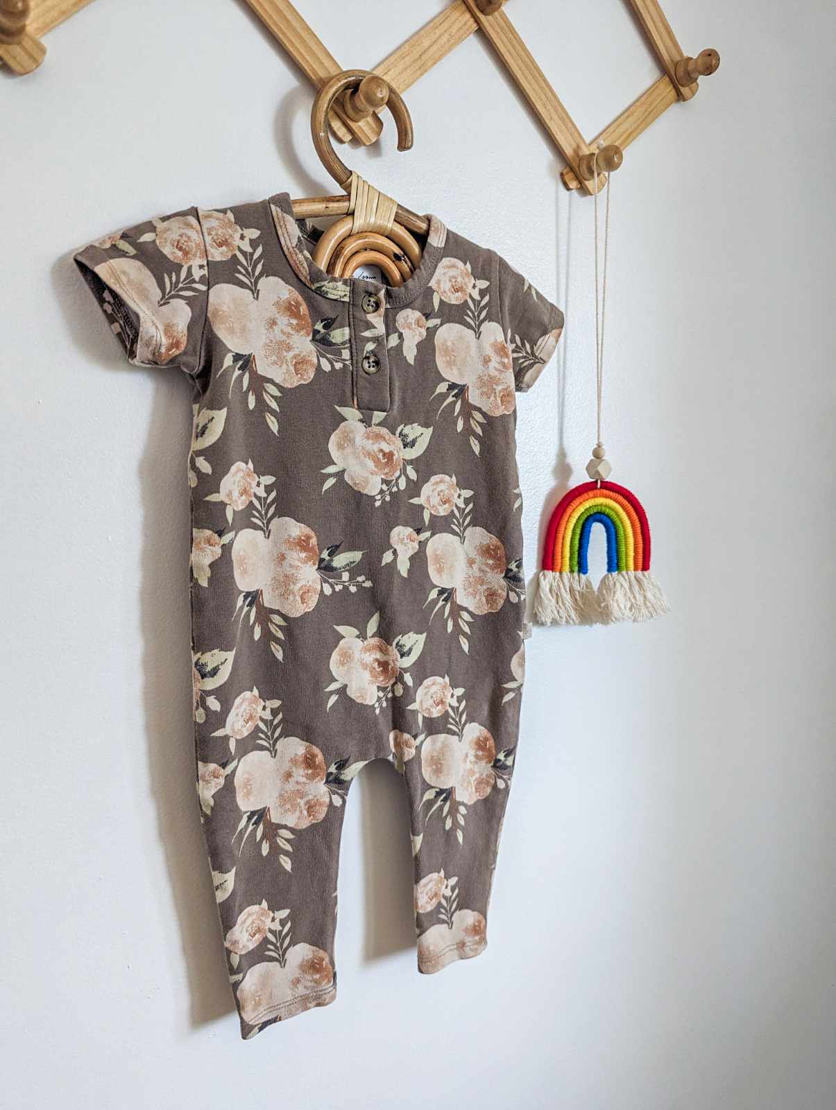 Jax & Lennon Tee Romper in Grey Florals (0-6)