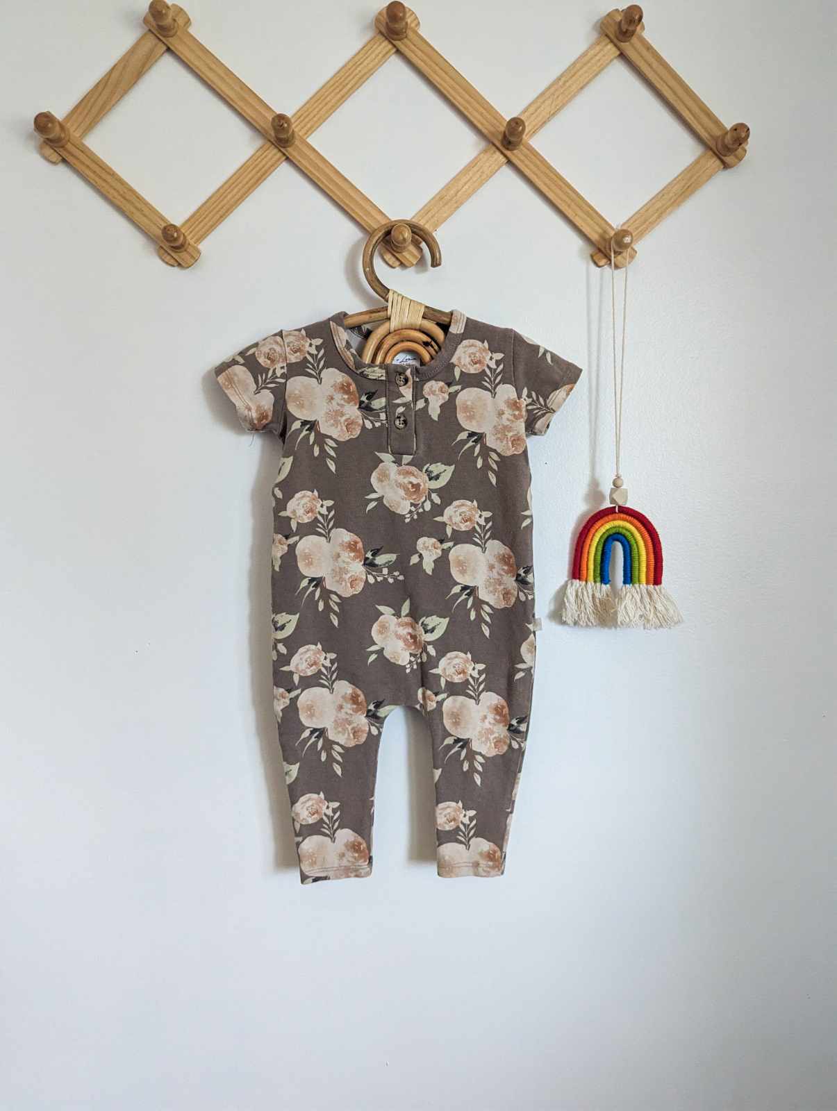 Jax & Lennon Tee Romper in Grey Florals (0-6)