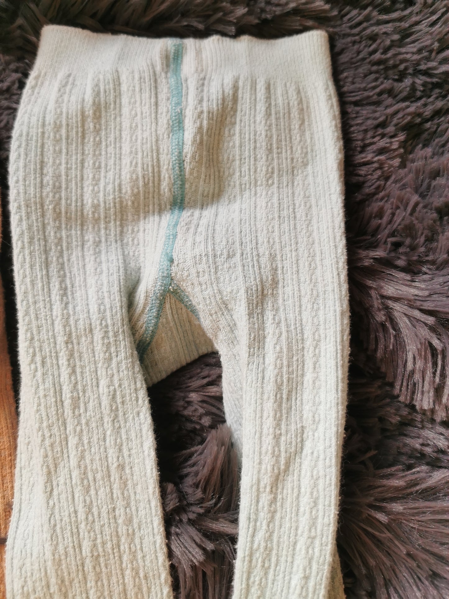 Cable Knit Tights in Tan and Blue (6-12)