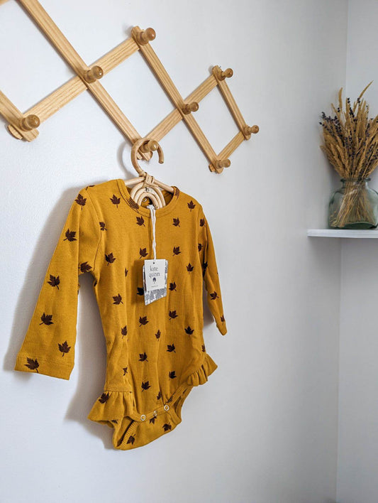 Kate Quinn Organic Cotton Bodysuit in Golden Maple Leaf (12-18m)