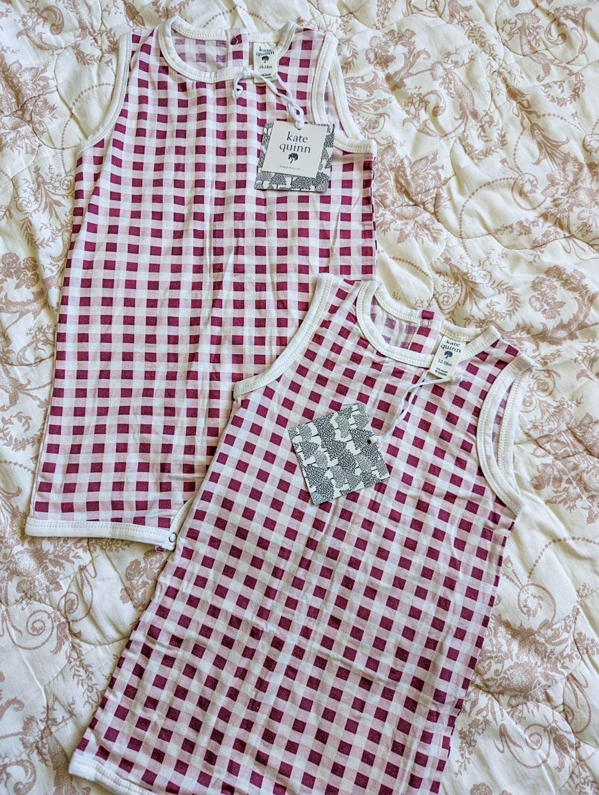 Kate Quinn Modal Jumpsuits in Raspberry Gingham (12-18m, 18-24m)