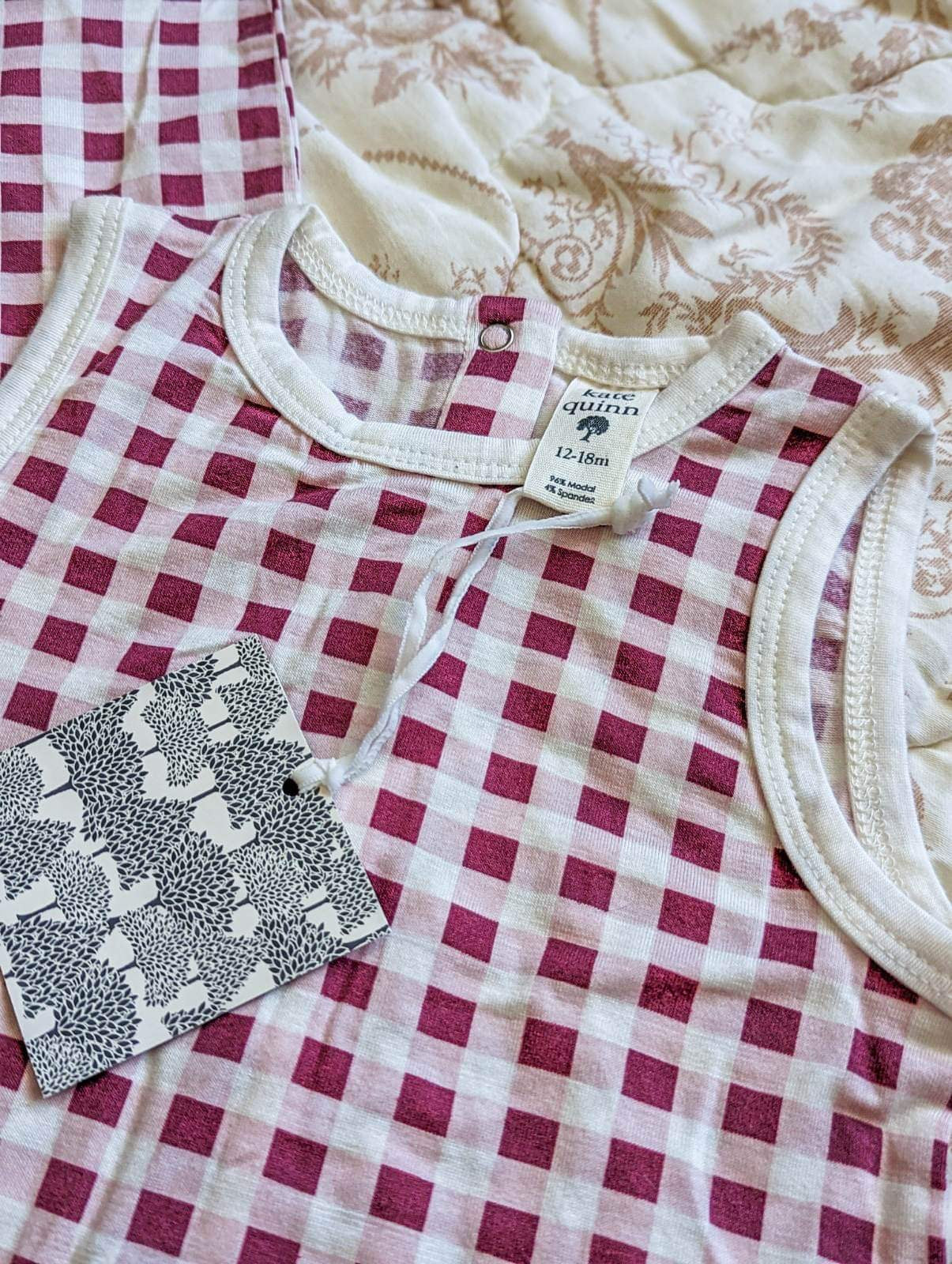 Kate Quinn Modal Jumpsuits in Raspberry Gingham (12-18m, 18-24m)